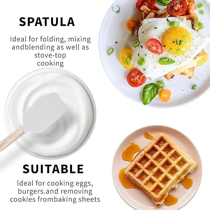 Ptanexx Wooden Handle Silicone Spatula Set 5 Piece, Batter Mixing Spatula, Spatula for Cooking, Jars, Baking, Mixing, Frosting