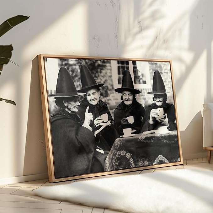 Poster Master Classic Photograph Poster - Vintage Halloween Print - Gift for Artist, Friend - Witches Tea Party, Old Women Smiling, Wearing Robes - Wall Decor for Living Room, 24x32 Unframed Wall Art