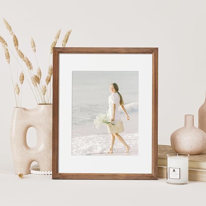 11x14 Picture Frame Set of 4 Natural Solid Walnut Photo Frames with 8x10 Removable Mat Wall Hanging Large Handcrafted Frame with HD Plexiglass Wall and Tabletop Display Large Poster Frame