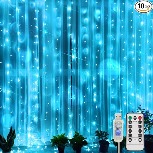 suddus Curtain Lights for Bedroom, 200 Led 6.5ft x 6.5ft Hanging String Lights Outdoor, Fairy Curtain Lights for Backdrop, Window, Wall, Wedding, Party, Garden, Porch, Birthday Decor Aqua