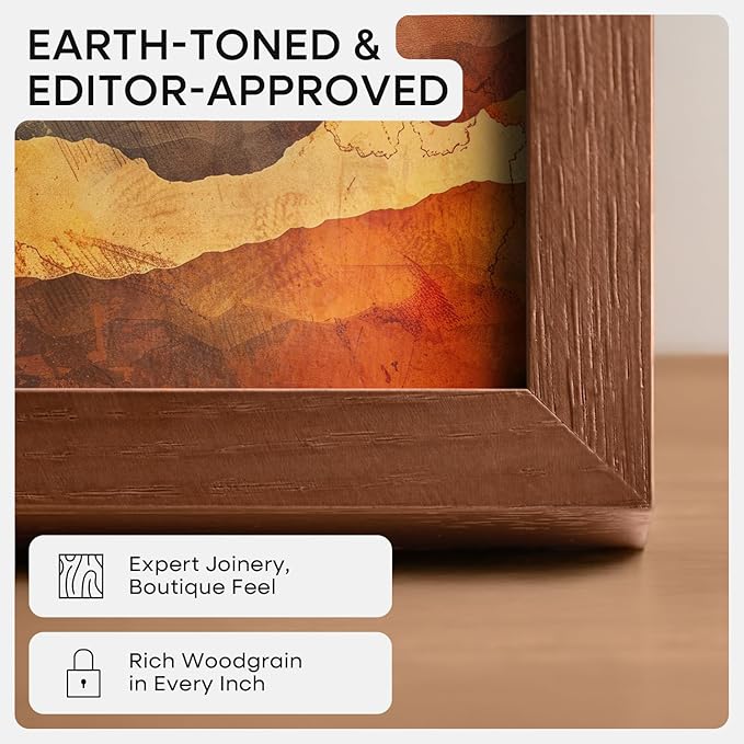 Homeforia 16x20 Picture Walnut Frame, High End Dark Oak 16x20 Wooden Brown Frames with Mat 11x14, 16 x 20 Wood Poster Frame Matted to 11 by 14, 20x16 Hanging Frames, Tempered Glass, Wall Kit, Set of 1