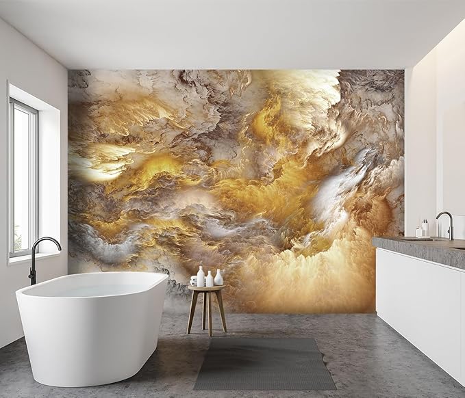 '-Golden Clouds Ceiling Fabric Wallpaper Living Room Bedroom Bathroom Modern Boys Girls Kids Room Abstract Large Mural- 91"x65"（ not Peel and Stick）