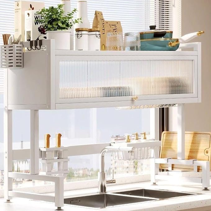 Home Furnishing Over The Sink Dish Drainer Drying Rack 3 Tier Over Sink Dish Rack for,oversink Dish Dry Rack,Space Saving Dish Drying Rack,Kitchen Sink Organizer countertop(White,105cm/41.3in)