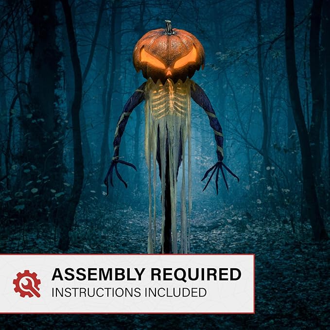 Haunted Hill Farm Pumpkin Sentinel by Tekky, Battery-Operated, Motion and Sound Activated Animatronic with Sound Effects and Lights for Indoor or Covered Outdoor Creepy Halloween Decoration