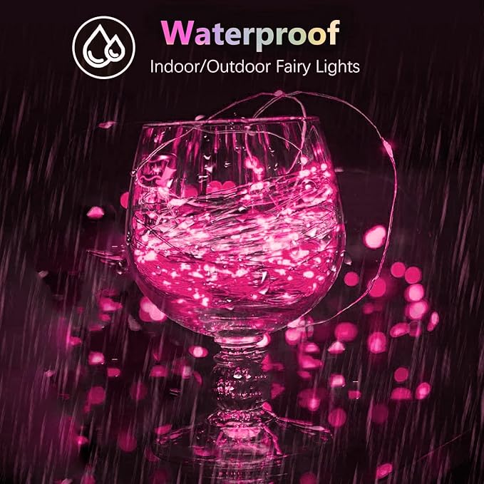 4 Pack 20FT 60LED Fairy Lights Battery Operated, Mother's Day String Light with Timer Waterproof, Battery Twinkle Lights for Girl's Bedroom Wedding Anniversary Decorations (Pink)