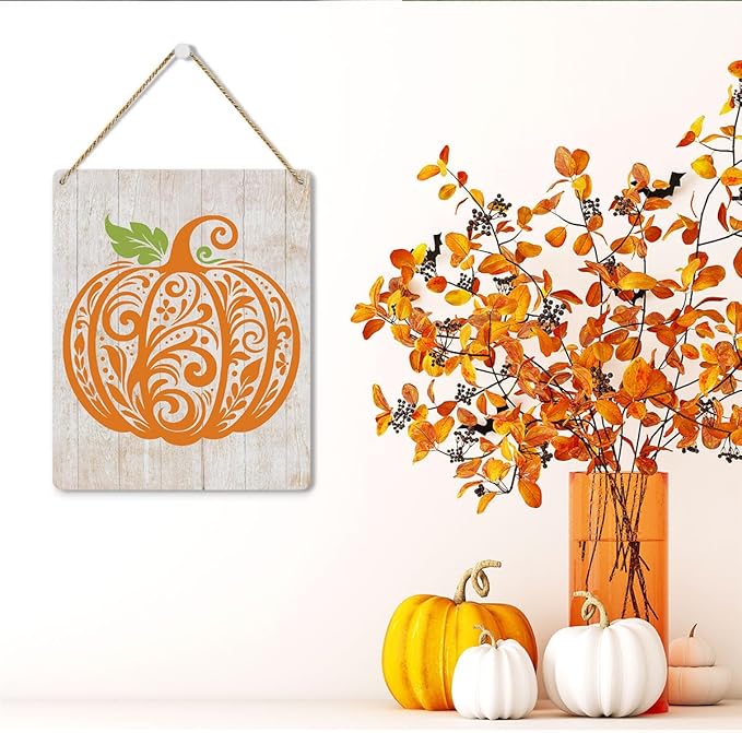 MIGUMUTU Rustic Farmhouse Fall Signs Door Wall Hanging Decor, Fall Room Home Decor, Pumpkin Decor Fall Decoration for Home, Pumpkin Sign Fall Wall Decor Decoration for Home Office 12 X 12 Inch