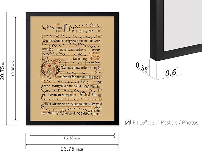 Poster Master Vintage Hymnal Poster - Retro Music Print - Gift for Artist, Friend - Graduale Aboense, Gregorian Chant Manuscript, Score - Wall Decor for Living Room, Bedroom, 16x20 Black Framed