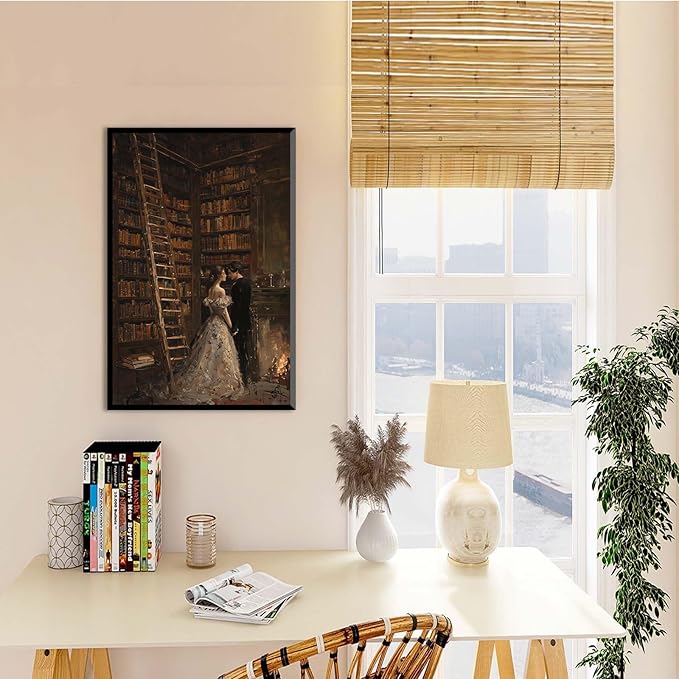 JFHCQJPK Gothic retro library scene decoration melancholy calm art college style wall aesthetic antique style home decoration suitable for bedroom living room24x36in Metal blackFramed