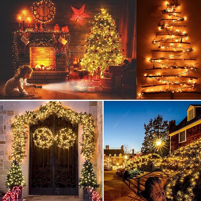 PhilzOps Clear Christmas Lights, 69.6ft 300Ct Warm White Incandescent Christmas String Lights, Connectable 120V UL Certified Indoor Xmas Tree Lights for Outdoor Wedding Party Decor, Green Wire