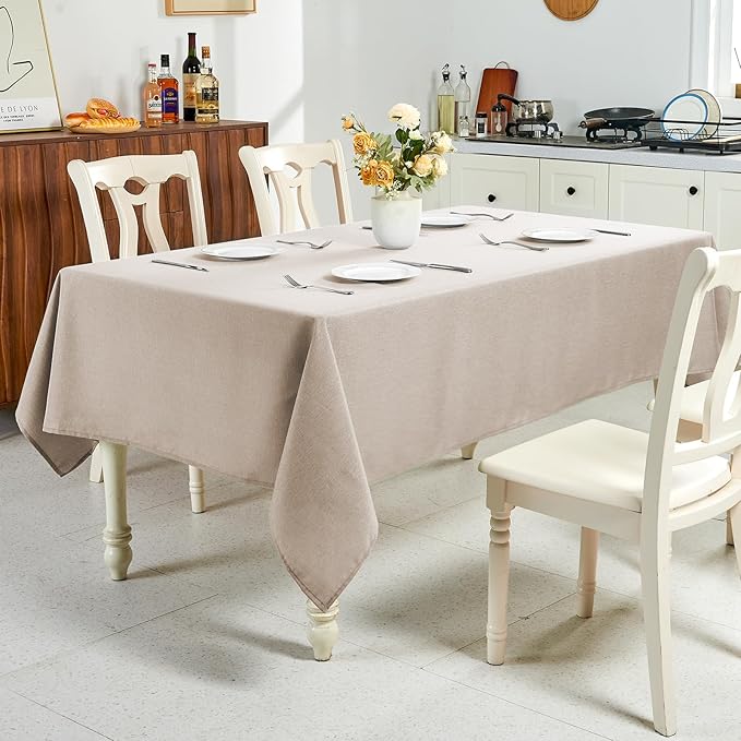 IVAPUPU Textured Linen Table Cloth for Rectangle Table - Khaki Tablecloths Rectangular Waterproof Wrinkle Free Wipeable Dining Cover for Spring Wedding Birthday Kitchen Decor, 60 x 120 Inch