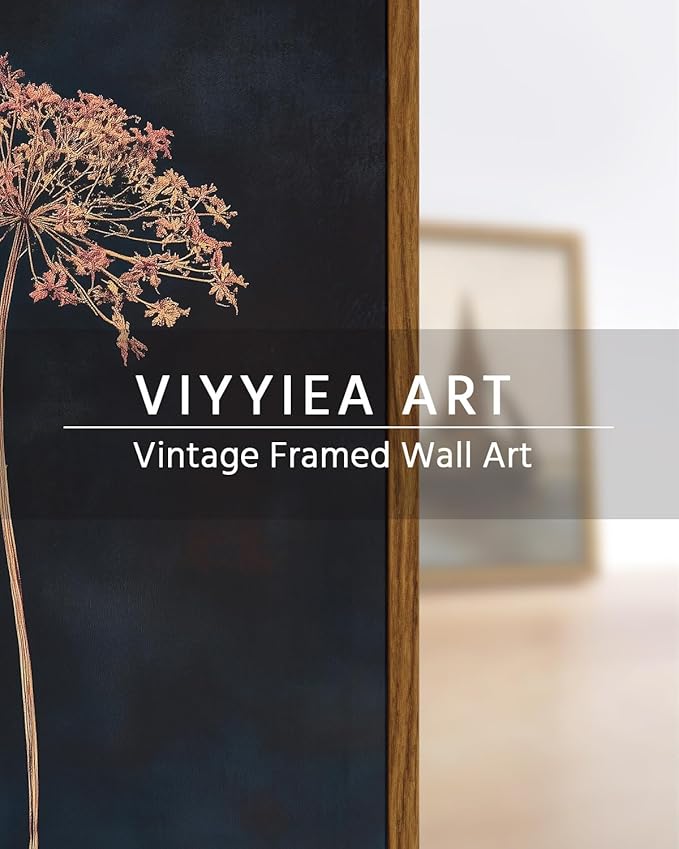 VIYYIEA Framed Canvas Wall Art, Dried Flowers Wall Art for Living Room, Plant Oil Painting Picture, Vintage Home Decor, Bathroom Wall Decor -【Queen Anne's Lace】-(10L x 8W)