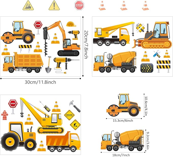 Glow in The Dark Construction Wall Decals,Luminous Construction Wall Stickers Decals Glowing Self-Adhesive Truck Car Excavator Stickers for Ceiling Decor Kids Baby Room Wall Stickers Decor Boys Gifts