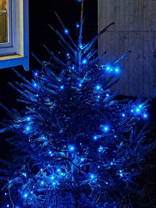 Solar Christmas Lights Outdoor Decorations Waterproof, Tatal 4 Pack 400LED 132FT Blue Solar String Lights Green Wire with 8 Modes, Christmas Fairy Light for Xmas Tree Party Wedding Yard Garden Decor