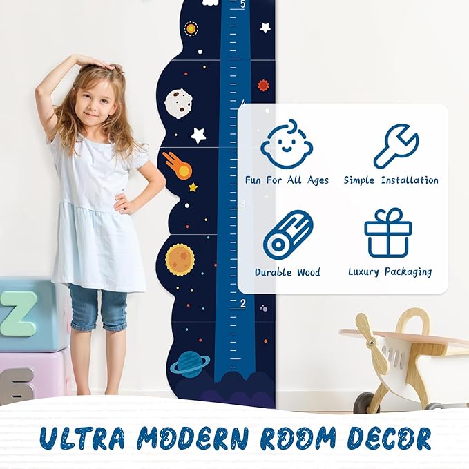 Personalized Name Growth Chart for Wall, Rocket Wood Height Chart for Kids, Height Measurement for Wall, Boy Girls Height Wall Chart Growth Measuring Ruler, Toddler Playroom Decor