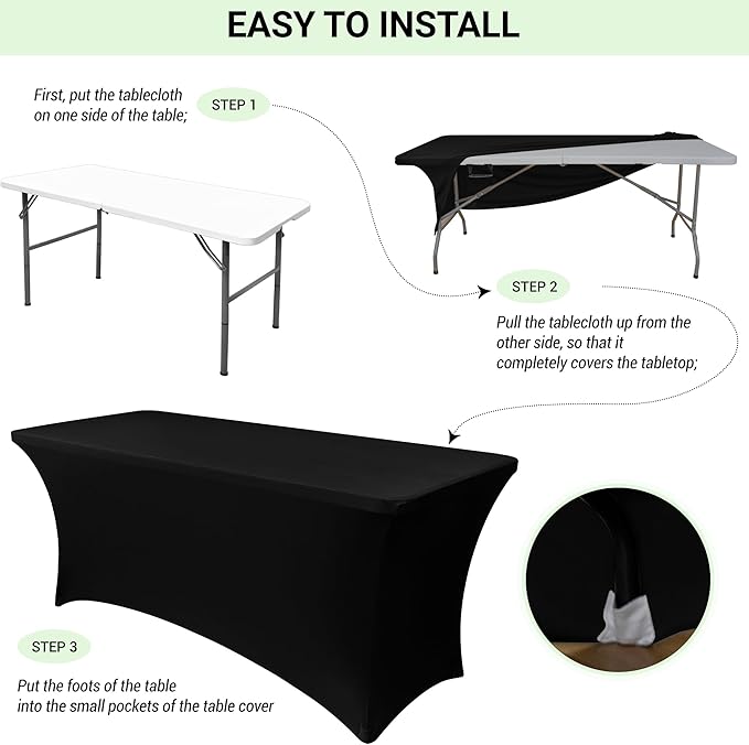 Obstal 6ft Stretch Spandex Table Cover - 4 Pack Universal Rectangular Fitted Tablecloth Protector for Wedding, Banquet and Party (Navy Blue, 72L x 30W x 30H Inches)