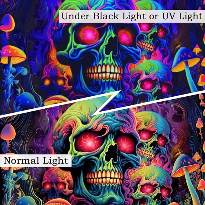 Skull Blacklight Tapestry, UV Reactive Skeleton Tapestry Trippy for Bedroom, Black Light Posters for Adults, Halloween Horror Wall Glow in Dark Tapestry Aesthetic Living Room Dorm Decor 60x51IN