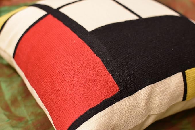 Kandinsky Modern Pillow Cover Red White Blue Black - Tableau Geometric Pillowcase Abstract Chair Cushion Contemporary Outdoor Boho Chair Handmade Wool 18x18
