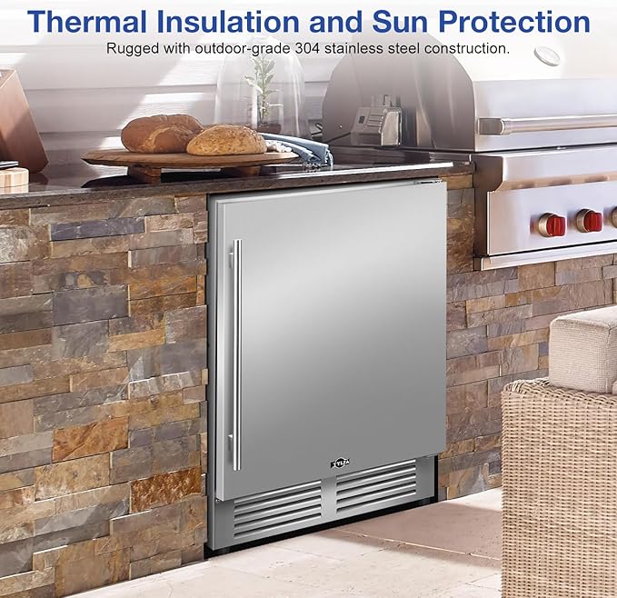 Tylza Outdoor Refrigerator 24 Inch Wide, Stainless Steel Beverage Refrigerator 176 Can for Undercounter Built-in or Freestanding, for Home and Patio, Water Proof, Fast Cooling, Low Noise, 37-65 °F