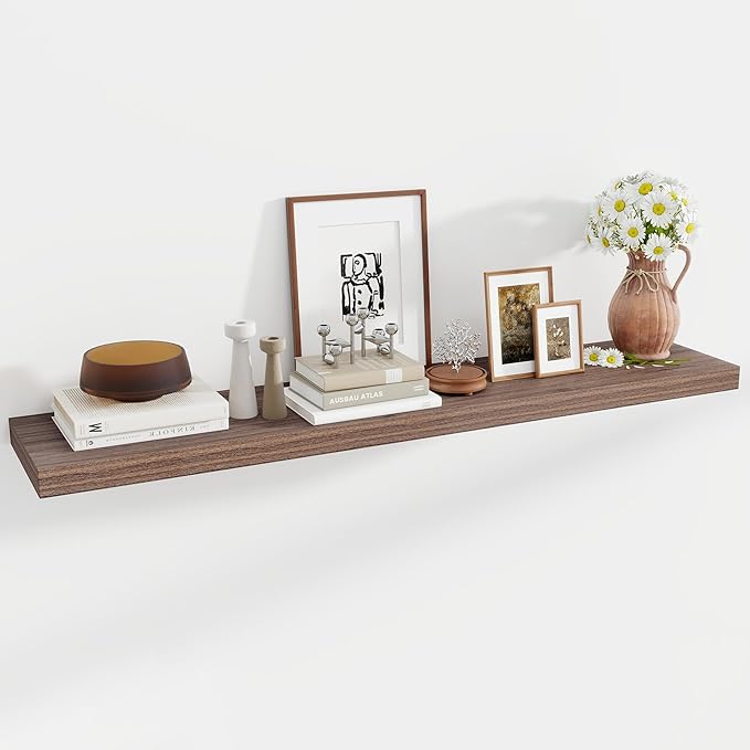 55 Inch Floating Shelves, 11.6 Inch Deep Floating Shelves for Wall, Floating Shelf with Invisible Brackets, Deep Shelves for Bathroom, Bedroom, Living Room, 1 Pack, Walnut