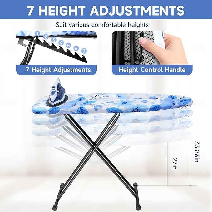 Ironing Board, Compact and Space Saver Ironing Board, Extra Wide Ironing Area with Extra Thick Heavy Duty Padded Cover, Stable Structure, Easy to Fold,Height Adjustable
