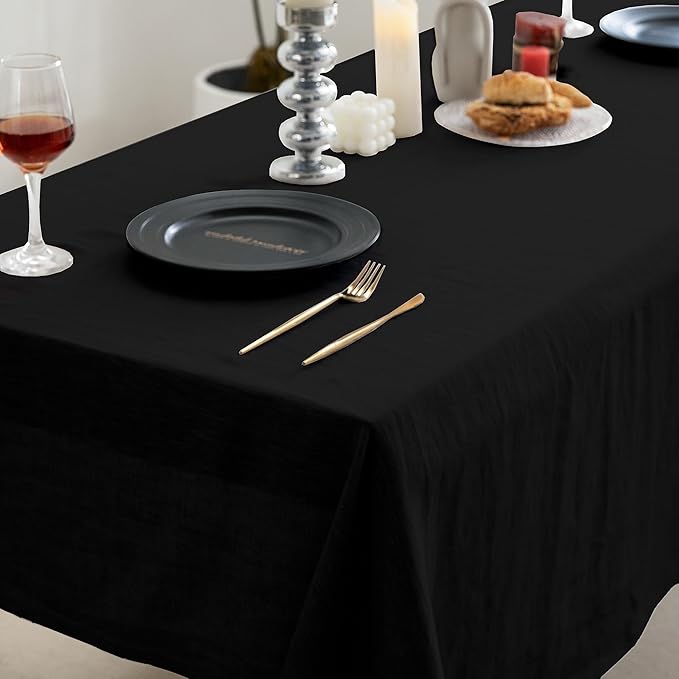 EVERLY 100% Pure Linen Rectangle Tablecloths 60x108Inches for Dining,Buffet Parties,Picnic,Events,Weddings and Restaurants,Decorative Halloween,Thanksgiving Machine Washable Tablecloths-Black