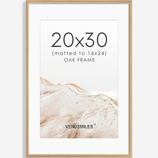20x30 Poster Frame Natural Solid Oak Photo Frames with 16x24 Removable Mat Wall Hanging Large Handcrafted Frame with HD Plexiglass Wall and Tabletop Display Large Picture Frame