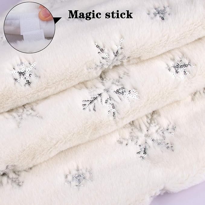 30inch White Christmas Tree Skirt Tree Carpet Blanket, Soft 2.5ft Xmas Christmas Tree Blanket with Silver Snowflake White Faux Fur Carpet for Christmas Holidays Decoration Party