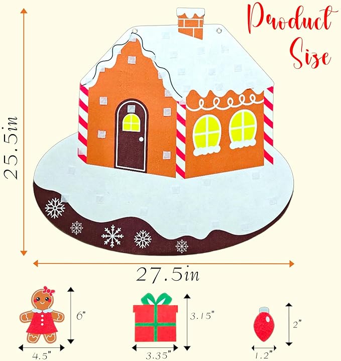 Felt Gingerbread House with Detachable Felt Christmas Ornaments, Festive Gingerbread Man Woman Story Board for Wall, DIY Montessori Activities for Little One Craft Kit Xmas Decor Party Favor