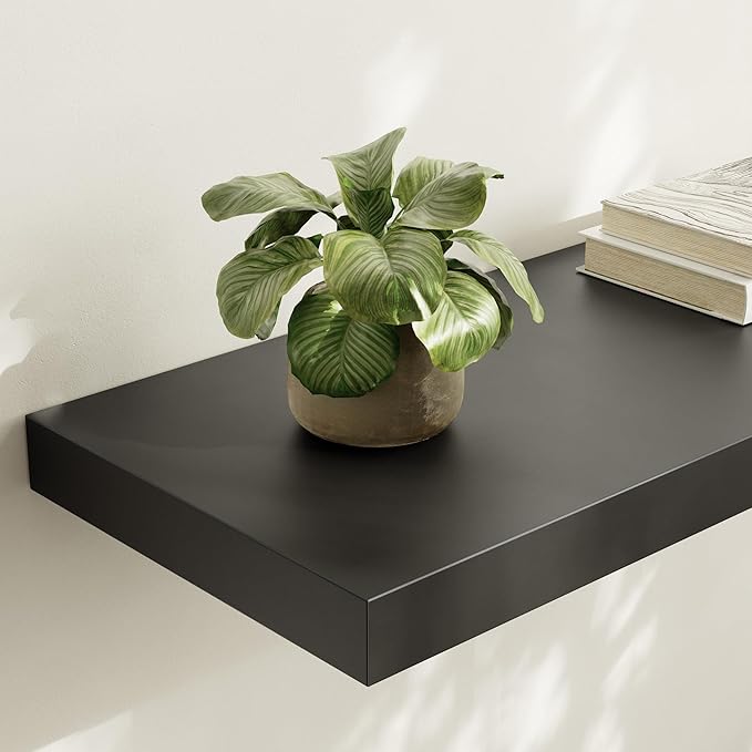 Large Floating Shelves for Wall Set of 3 Wooden Wall Shelves 36 in x 12.75 in x 2 in Room Decor Long Shelf with Invisible Wall Mount Bracket for Bedroom Kitchen Living Room Black