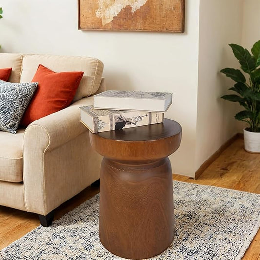 Solid Wood Tree Stump Table Wooden Side Table End Table Plant Stool Handmade Rustic Nightstand Natural Wood Stool Coffee Table for Home Office Patio (Brown)