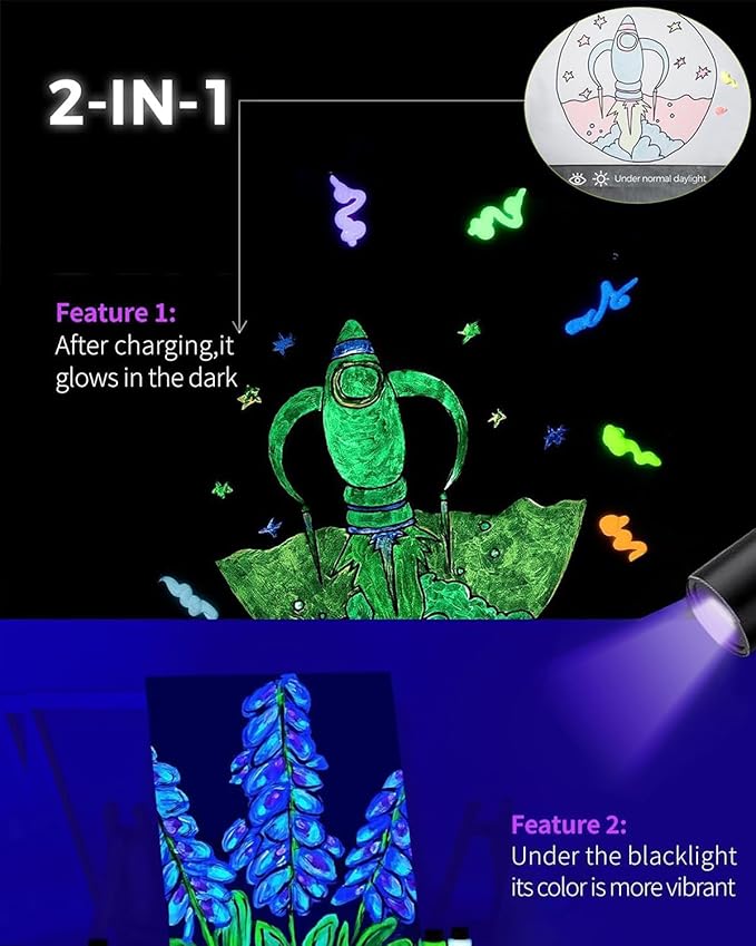 Fantastory Glow in the Dark Acrylic Paint,10 Bright Colors(30ml/1oz); Waterproof, Indoor Outdoor Black Light Paints for Halloween Rocks,Wood,DIY Crafts,Pumpkin, Adults