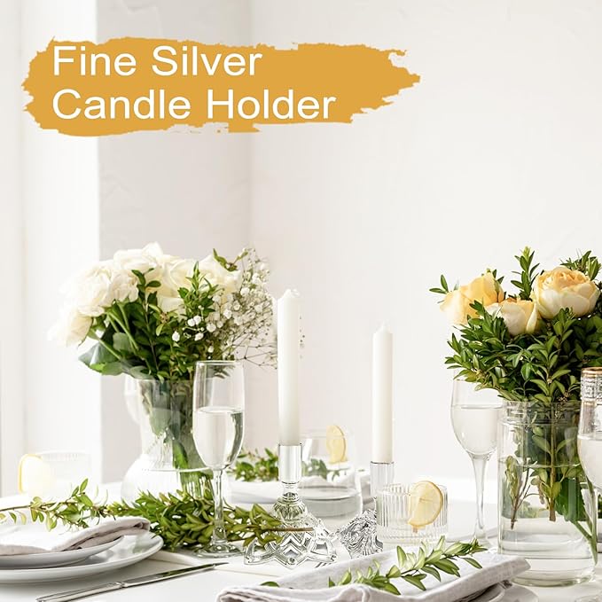 Candlestick Holders,Taper Candle Holder for Candlesticks Silver Plated Candle Metal Stick Candle Holders for Fireplace,Party, Dining,Wedding Decor,Fits 3/4 inch Thick Candle(Set of 6Pcs)
