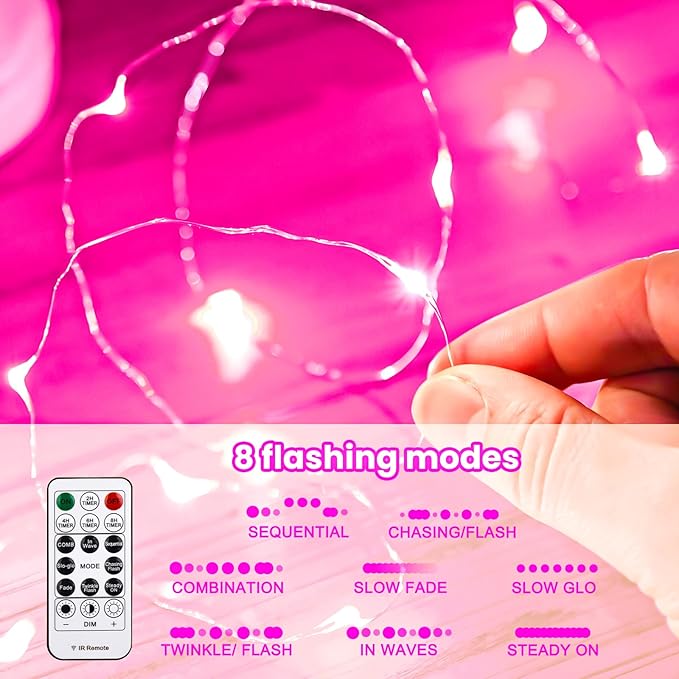 HXWEIYE 300LED Pink Fairy Curtain Hanging Lights with Remote 8 Modes Timer for Bedroom, 9.8x9.8Ft USB Plug in Christmas Fairy String Lights for Outdoor, Weddings, Party, Garden, Wall, Decorations