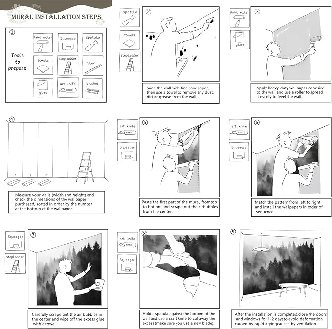 AFZEVEB-Dark Misty Forest Wallpaper Wall murals for Bedroom 114"x74" (Not Peel and Stick)