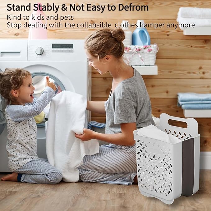 Plastic Collapsible Hanging Laundry Baskets with Carry Handle, Space-Saving Wall Hanging Laundry Basket Durable Tall Folding Plastic Laundry Hamper Waterproof Dirty Clothes Organizer XL+L