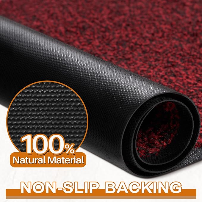 Mibao Front Door Mat, Dirt Trapper Welcome Mat for Outdoor Indoor, Non-Slip Waterproof Doormat, Durable Machine Washable Low Profile Entry Rug for Back Door Outside Patio Porch, 32" x 20", Red