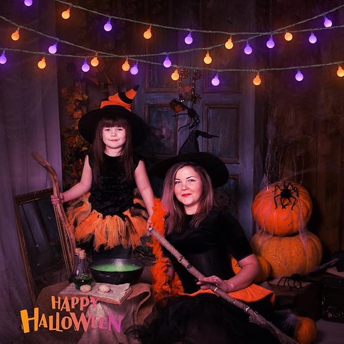 JMEXSUSS 100 LED Orange and Purple Halloween Lights Indoor, Connectable Globe String Lights Plug in with Remote, 33ft 8 Modes Orange and Purple Light Outdoor for Room Party Halloween Decor