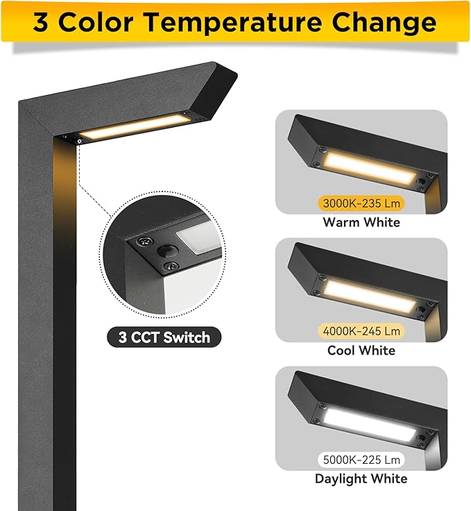 Gardencoin 3CCT LED Low Voltage Landscape Pathway Light, 12V Premium 3000K/4000K/5000K Selectable Path Lights Wired, Modern Walkway Lights Outdoor, Higher Housing with Larger Stake (19.7IN, 8 Pack)