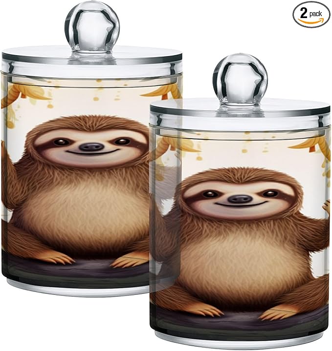 Cute Sloth 2PC Airtight Transparent Plastic Storage Jar Food Storage Container Plastic for Food Herbs Tea etc with Storage Lid easy to use and clean With lid Easy To Use