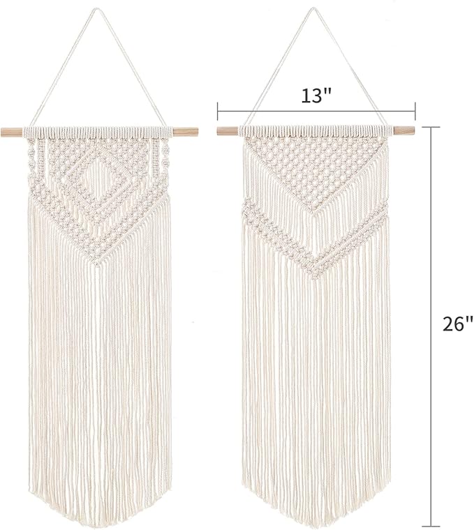 Dahey 2 Pcs Macrame Wall Hanging Woven Tapestry Wall Art Decor - Beautiful for Boho Home Decor, Apartment, Nursery, Party Decorations, 26" L×13" W, Medium