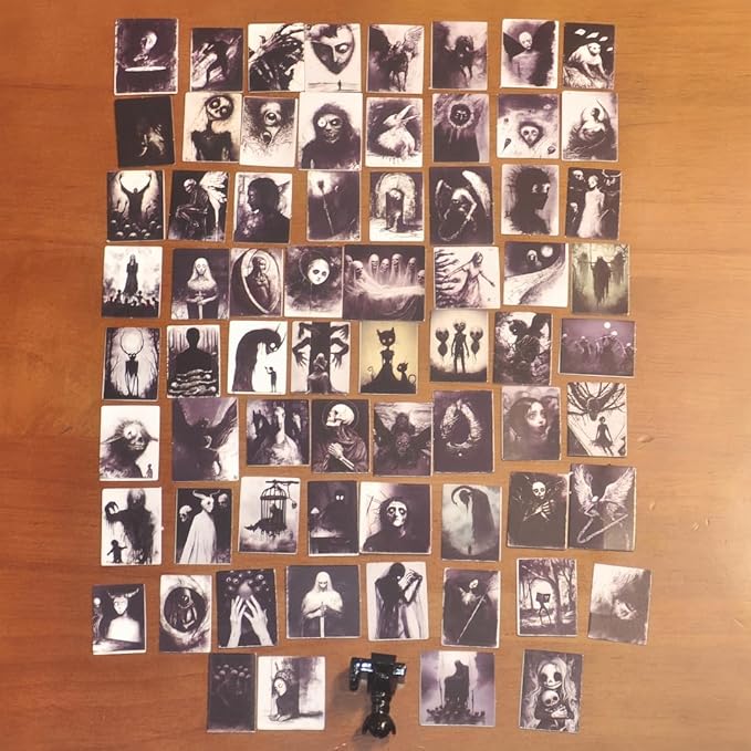 69Pcs Miniature Horror Diorama Set: Mini Black,DSLR Camera Prop, Gothic Posters & Abstract Art for 1:6 Scale Dollhouses - Creepy Display Decor for Adults