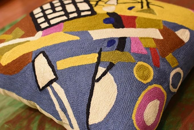 Kandinsky Modern Pillow Cover Frame Gray Abstract Pillowcase Grey Modern Chair Cushion Contemporary Outdoor Pillows Kids Room Handembroidered Wool Size 18x18