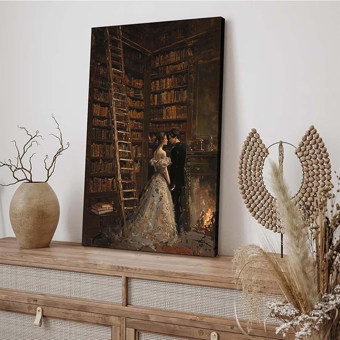 JFHCQJPK Gothic retro library scene decoration melancholy calm art college style wall aesthetic antique style home decoration suitable for bedroom living room12x16in Frameless