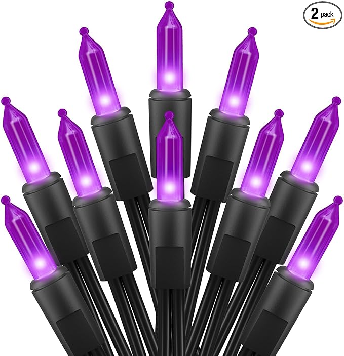 2 Pack Purple Halloween Mini Lights, 13 Feet 50 Count Totally 100 Count Incandescent Bulb Mini String Lights, Connectable Halloween Light for Haunted House Ghost Party Holiday Window Indoor Decoration