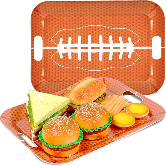 gisgfim 2Pcs Football Serving Trays with Handles 16 x 11 Inch Large Melamine Tray Rectangular Sports Serving Platter Rugby Tray Melamine Dishes for Serving Food Outdoor Dinner Dessert Plates Party Set