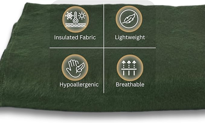 LATITUDE ZERO; Camping Alpaca Wool Throw Blanket | Warm, Ultra-Soft, Breathable, Non-Itchy Outdoor Blanket-Throw | Hypoallergenic and Beautiful Fabric (Army Green)