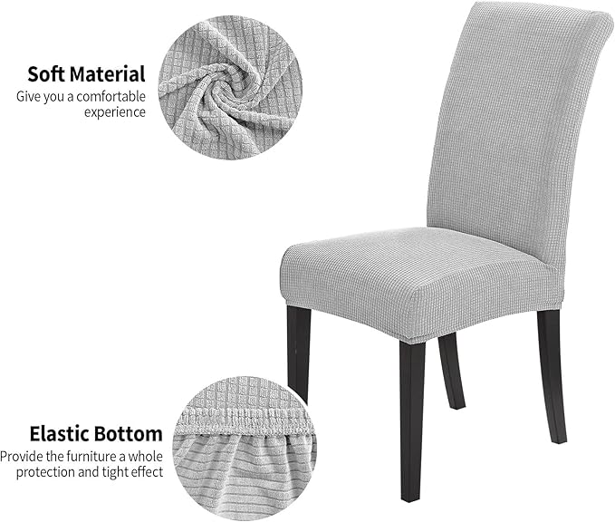 Joccun Chair Covers for Dining Room Set of 6,Dining Chair Slipcovers Stretch Dining Room Chair Covers Seat Protector,Washable Parsons Chair Cover for Home,Hotel,Banquet(Silver,6 Pack)
