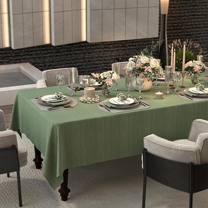Sage Green Table Cloth 72 x 54 Inch, Spillproof Waterproof Tablecloth, Boho Thick Soft Dining Table Cover for Farmhouse, Wedding, Party, Buffet, Outdoor - Rectangular, Spring/Summer