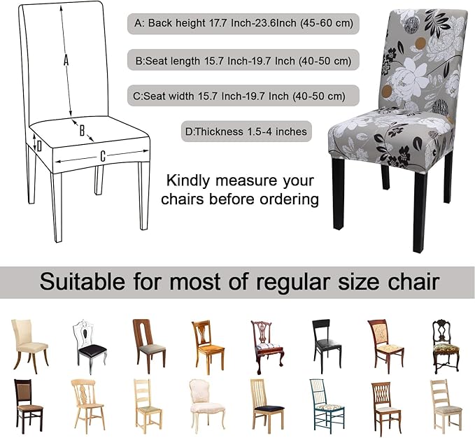 JQinHome Chair Covers for Dining Room Set of 4, High Stretch Removable Washable Parsons Chair Slipcover for Home Party Hotel Wedding Ceremony (Flower,4PCS)