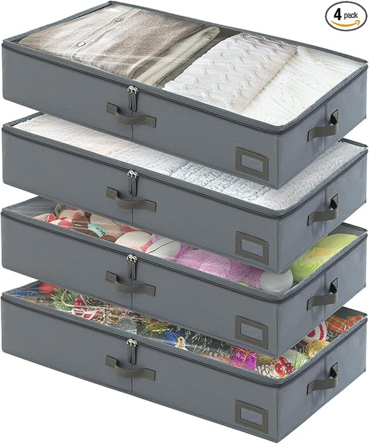 6-Inch Under Bed Organizer, Under Bed Storage Container, Under Crib/Couch Storage, Underbed Storage Box for Seasonal Clothing, Sweaters, Shoes, Blankets, Wrapping Paper & Toys 33" L×17" W×6" H